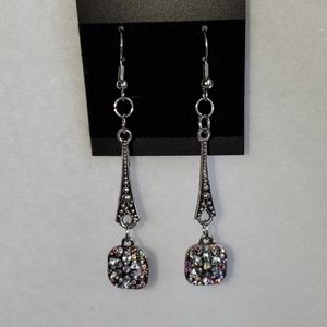 Womens silver rhinestones floral earrings